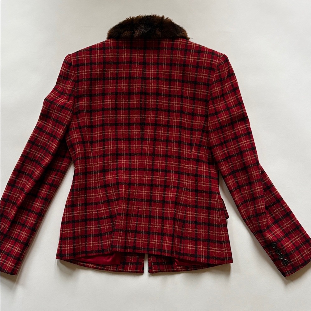 Ralph Lauren Red and Gold Plaid Jacket with Faux Fur Trim - Picture 4 of 4